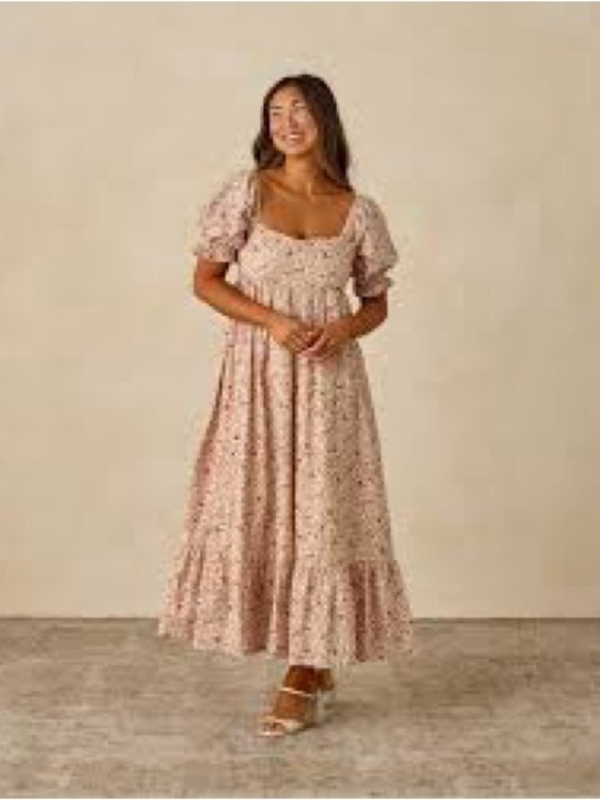 Noralee Dresses & Skirts - Floral Midi Dress with Smocked Bodice in Blush